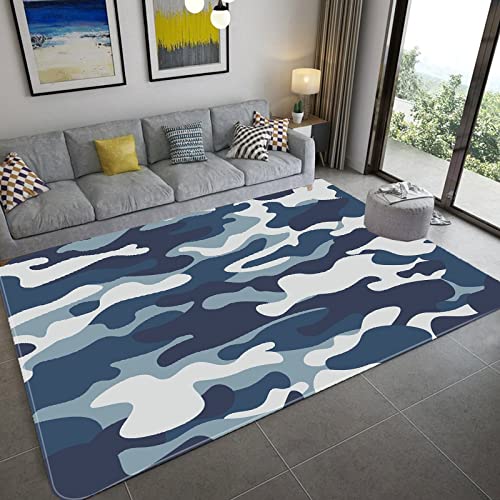 LHGBGBLN Blauer und weißer Camouflage 3D-Teppich Wohnzimmer Couchtisch Teppich Schlafzimmer rutschfeste Nachttischdecke Outdoor-Teppich Korridor Bodenmatte Eingangstürmatte von LHGBGBLN