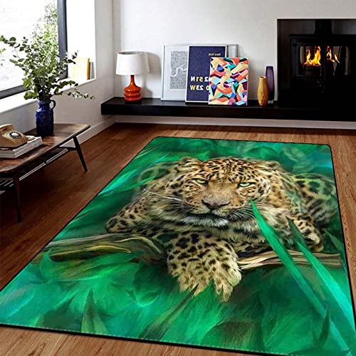 LHGBGBLN Grüner Buschtier Leopard 3D-Teppich Wohnzimmer Innenbodenmatte Eingangstürmatte Badezimmer rutschfeste Matte Schlafzimmer Spielteppich von LHGBGBLN