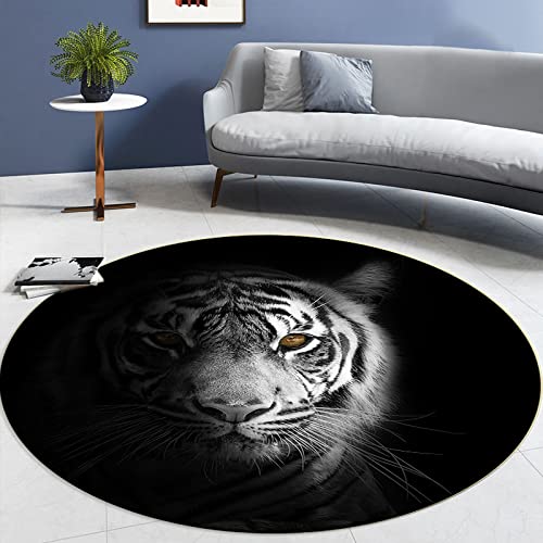 LHGBGBLN Schwarzer und weißer Tiger-runder Teppich 3D gedruckte Tier-Bodenmatte-Wohnzimmer-dekorative rutschfeste Matte-Teppich-Ausgangsbadezimmer-Schlafzimmer-Nachtmatte von LHGBGBLN