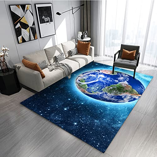 LHGBGBLN Wohnzimmer-Teppich 3D-Muster Blue Starry Earth Print Fußmatten Schlafzimmer Dekoration Anti-Rutsch-Fußmatten Krabbelmatten von LHGBGBLN