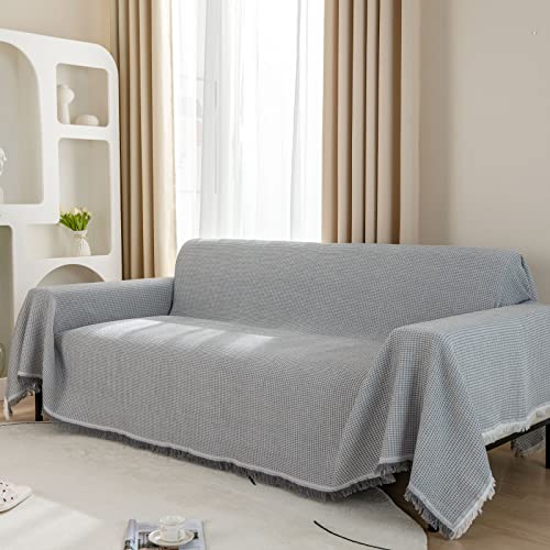LHGOGO Extra große Waffel Sofadecke 180x340cm Große Sofa Cover Vielseitige Wohndecke als Sofa Überwurf, Überwurfdecke, Sofa Überzug und Tagesdecke mit dekorativen Quasten, Hellgrau von LHGOGO