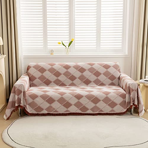 LHGOGO Rautenmuster Sofaüberwurf Decke Umkehrbare großer Couch Überwurf Sofa Cover dekorativer Sofabezug Sofadecken zum Abdecken Tagesdecke mit Quasten - Ziegelrot, 180x230cm von LHGOGO