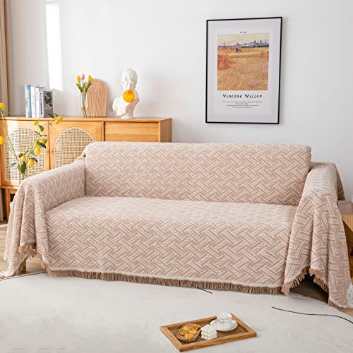 LHGOGO Sofaüberwurf Überwurfdecke für Sofa Groß, Vielseitig Wendbare Couch Überwurf Leicht sofadecke für 3 Sitzer Sofa, Bett mit Dekorativen Fransen 180x300cm, Beige von LHGOGO