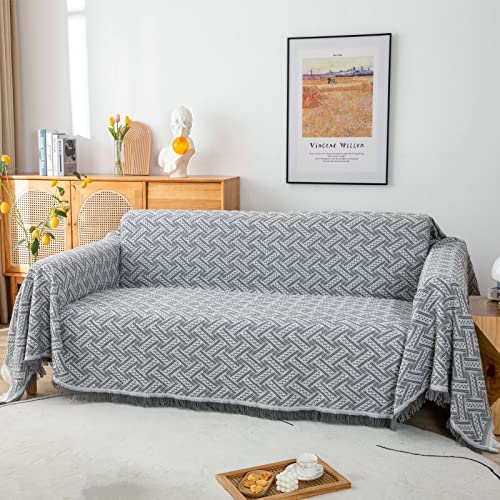 LHGOGO Sofa Überwurfdecke Große Kuscheldecke Decke für Sofa 3 Sitzer Vielseitiger Sofadecke mit dekorativen Quasten 180 x 300 cm Hellgrau von LHGOGO