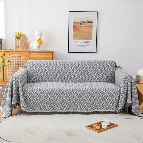 LHGOGO Couch Überwurf Großer Sofaüberwurf 2 Sitzer Stereoskopischer Jacquard-Gewebter, Vielseitiger Dekorativer Überwurfdecke für Tagesdecke Sofa 180 x 230 cm Hellgrau von LHGOGO