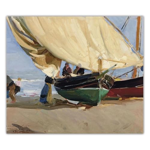 LHHJF LJHFA Joaquin Sorolla Poster《Fischer gestrandete Boote, Valencia》Wandkunst Joaquin Sorolla Leinwandmalerei und Drucke Home Decor Bild 60x70cm Kein Rahmen von LHHJF LJHFA