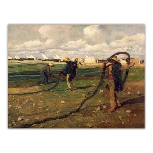 LHHJF LJHFA Joaquin Sorolla Poster《Fischer ziehen die Netze ein》Wandkunst Joaquin Sorolla Leinwandmalerei und Drucke für Home Decor Bild 50x70cm Kein Rahmen von LHHJF LJHFA
