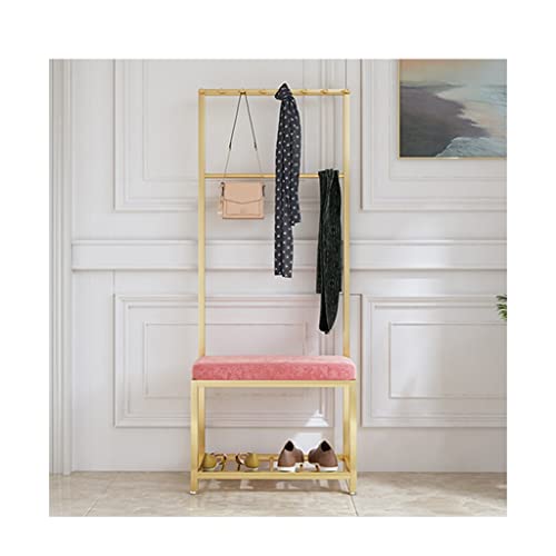 LHHL Garderobenständer Mit Sitzbank Garderobe Schuhregal Kleiderständer Mit Haken 1 Regale Stabiles Schmiedeeiserner Rahmen Für Wohnungen Schlafzimmer Flur (Color : Gold pink, Size : 80x35x170cm) von LHHL