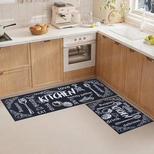 LHHMZ 2 Stück Küchenteppich rutschfest waschbar, Küchen Teppich, Küchenmatten Sets für Küche, Flur, Esszimmer und Eingangsbereich, 43x75cm + 43x120cm von LHHMZ