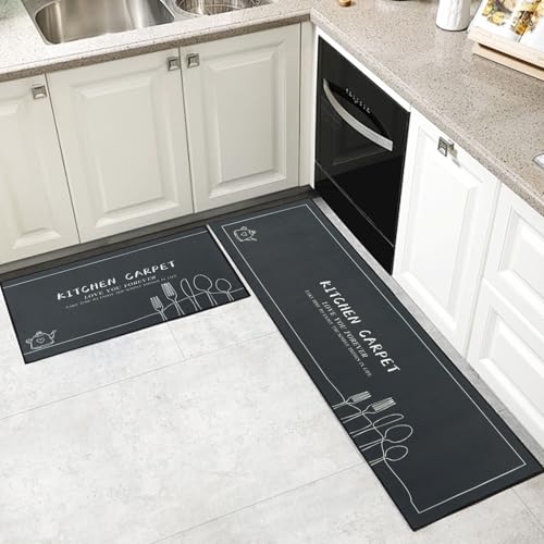 LHHMZ 2 Stück Küchenteppiche und matten, Komfort Bodenmatten, rutschfeste Küchenmatten Sets für Küche, Flur, Esszimmer und Eingangsbereich, 40x60cm + 40x120cm von LHHMZ