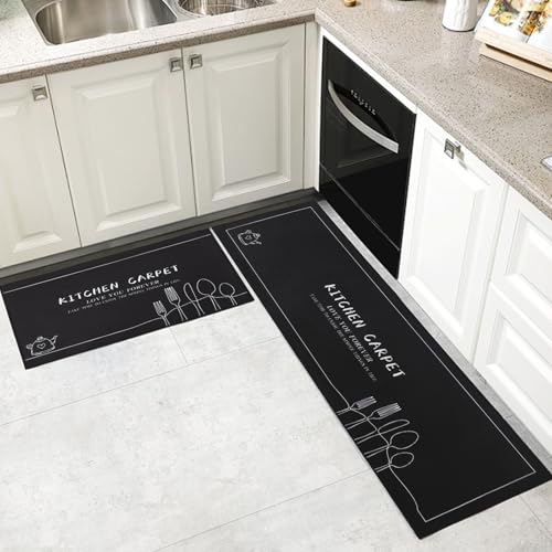 LHHMZ 2 Stück Küchenteppiche und matten, Komfort Bodenmatten, rutschfeste Küchenmatten Sets für Küche, Flur, Esszimmer und Eingangsbereich, 43x75cm + 43x120cm von LHHMZ
