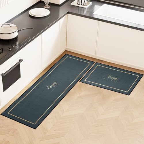 LHHMZ Küchenteppich 2 Stück Rutschfester Küchenteppich Waschbare Küchenmatten-Sets für Küchenflur, Eingangsbereich und Esszimmer, 43x75cm + 43x120cm von LHHMZ