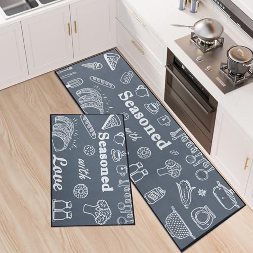 LHHMZ Küchenteppich-Set, 2 Stück rutschfeste Küchenmatte, Anti-Ermüdungs Küchenteppich Sets, Waschbare Küchenbodenmatte,40x60cm + 40x120cm von LHHMZ