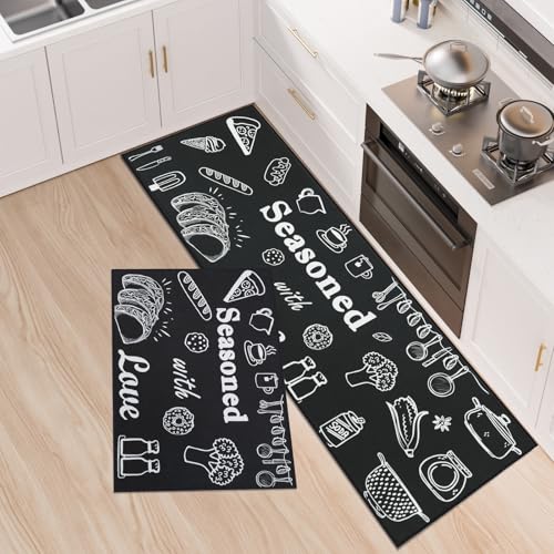 LHHMZ Küchenteppich-Set, 2 Stück rutschfeste Küchenmatte, Anti-Ermüdungs Küchenteppich Sets, Waschbare Küchenbodenmatte,43x75cm + 43x120cm von LHHMZ