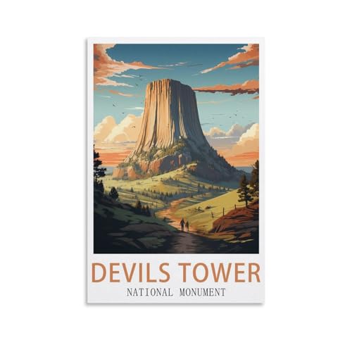 Poster "Devils Tower National Monument", Vintage-Reiseposter, 40 x 60 cm, Kunstdruck auf Leinwand, für Wohnzimmer, Schlafzimmer, Heimdekoration, moderne Kunst Poster "Devils Tower National Monument", Vintage-Reiseposter, 40 x 60 cm, Kunstdruck auf Leinwand, für Wohnzimmer, Schlafzimmer, Heimdekoration, moderne Kunst von LHJOIUN