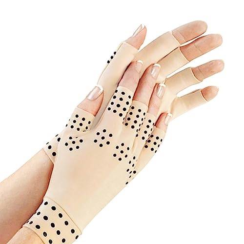 LHKJ 1 Paar Arthrose Handschuhe, Kompressionshandschuhe für Schmerzlinderung, Arthritis Handschuhe Fingerlose Handschuhe für Schmerzlinderung, Gaming Tippen(Beige) von LHKJ