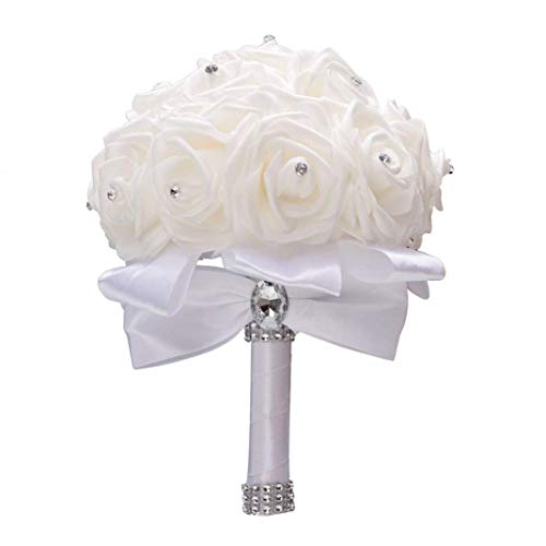 LHKJ Hochzeit Brautstrauß Dekor Bouquet Rosen Home Deko Künstliche Reinen Satin Kunstblumen von LHKJ