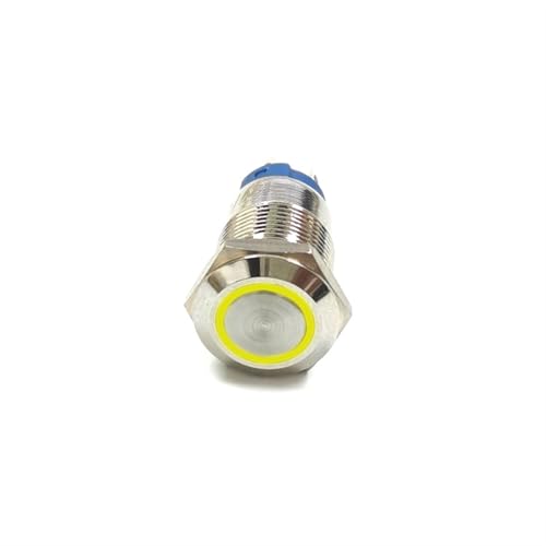 12mm Tastenschalter mit LED-Licht Ringleuchte Zündsymbol Schwarz Momentane Verriegelung 3-6V 12V 24V 220V 10 Stück (Ring lamp yellow,LATCHING_24V) von LHKQHRDL