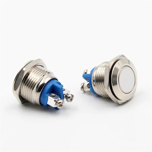 16 mm Metall-Drucktastenschalter ohne momentanen Reset, Selbstzurücksetzung, vernickelte Messing-Schraube für Auto-Motor, PC, rund, flach, hoher Kopf, 6 Stück (High Head,Welding Type) von LHKQHRDL