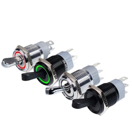 16MM Metall Kippschalter LED Licht Selbsthemmend 2 Position Ein Aus Micro Button Switch 1NO1NC 15A 12V 220V 3pin/5pin 10Pcs(With Red LED,BLACK SHELL_3-6V) von LHKQHRDL