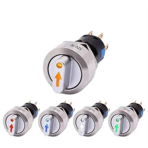 16mm Metall Drehschalter 2 3 Position Ein Aus 12V LED Licht Rot Grün Druckknopfschalter 1NO1NC 2NO2NC Rastend SPDT 5St(Yellow,2 P 2NO2NC_12V-24V LED) von LHKQHRDL
