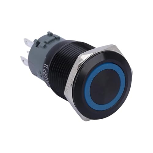 19MM 1NO1NC Schwarz Eloxiert Metall Shell Ring LED Beleuchtet Licht Selbst-verriegelung Momentary Push Button Switch 5Pcs(Blue LED,LATCHING_220V) von LHKQHRDL