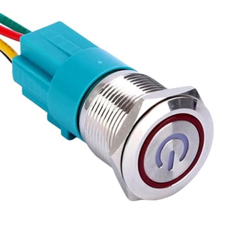 19mm Druckknopfbuchse Ein Aus Motorrad Klingel Druckknopf Lichtschalter Kabelbaum Mit Kabelbaum 5 Stücke(Red LED,LATCHING_220V) von LHKQHRDL