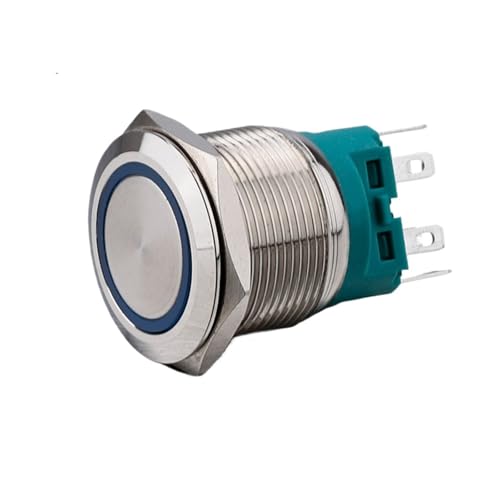 25/28/30MM Edelstahl Metall Push Button Switch Momentary LED Licht Flache Kopf 5V12V24V220V 4Pcs(30MM,BLUE LED_3-9V(5V)) von LHKQHRDL