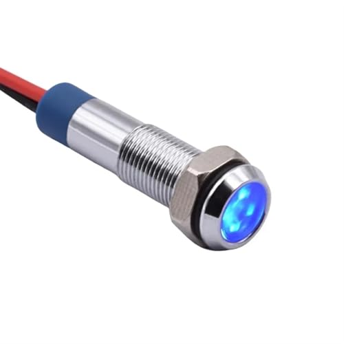 6 mm LED-Metallanzeigeleuchte, Flachkopf-Draht-Vorlauflampe, 12 V, 24 V, 220 V AC, DC, rot, grün, blau, bernsteinfarben, weiß, Signalleuchte, 1 Stück(Blue,3-6V) von LHKQHRDL