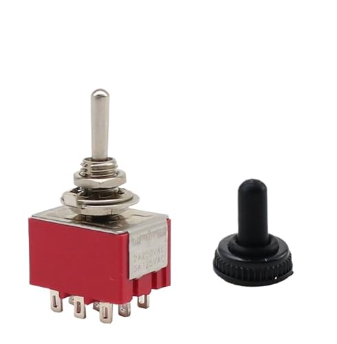 6A 125VAC Mini 6mm Kippschalter MTS 102 103 202 203 302 303 402 403 Ein Aus SPDT DPDT Ein Aus Ein 3PDT Schalter mit Kappe 5Pcs(Red 303 9pin,With Cap) von LHKQHRDL