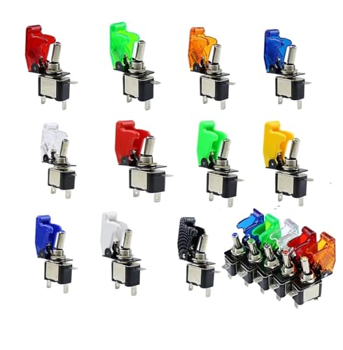 Auto Auto Boot LKW Beleuchteter LED-Kippschalter mit Flugzeug-Abdeckungsschutz Rot Blau Grün Gelb Weiß 12V20A 10St(Carbon cap Yellow) von LHKQHRDL