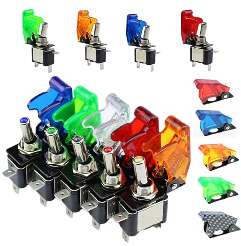 Beleuchteter LED-Kippschalter for Auto, Auto, Boot, LKW, mit hochklappbarer Abdeckung for Flugzeuge, Rot, Blau, Grün, Gelb, Weiß, 12 V, LED, 10 Stück(Transparent Yellow) von LHKQHRDL