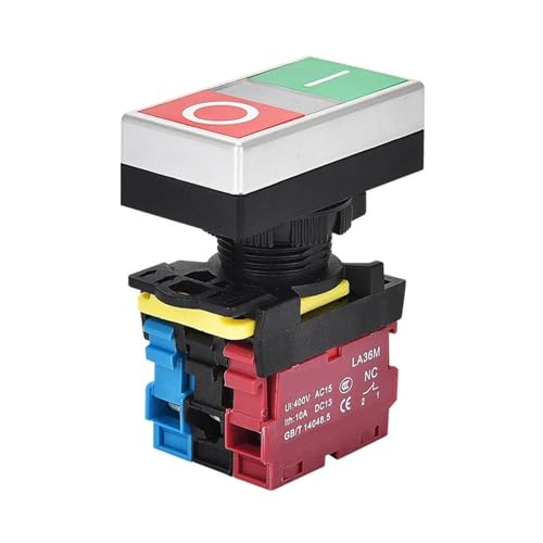 Doppelter Druckschalter, 22 mm, Reset-Knopfschalter mit LED, 12 V 24 V 220 V AC ON/OFF START STOP 1 NO 1NC LA36M 1 Stück (Flat-o, 2NO2NC_220V) von LHKQHRDL