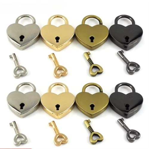Herzform Vintage Metall Mini Vorhängeschloss Tasche Koffer Gepäck Box Schlüsselschloss mit Schlüssel 2 Stücke(Gold small) von LHKQHRDL