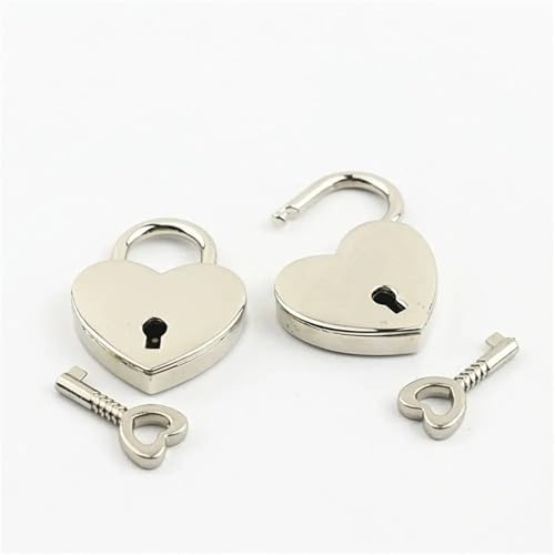 Hochzeit Schmuck Box Tagebuch Buch Koffer Antiken Stil Herz Form Vorhängeschloss Mini Vorhängeschlösser Key Lock 1Pcs(Silver) von LHKQHRDL