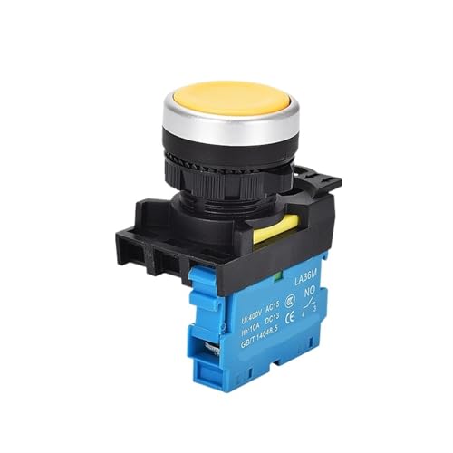 LA36M Momentaner Drucktastenschalter, selbstsperrend, 22 mm anstelle von XB2 LA38, flach, rot, grün, 2 Stück (Gelb, MOMENTARY_1NO) von LHKQHRDL