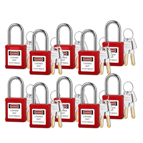 Lockout/Tagout-Vorhängeschloss-Set aus Kunststoff, 10er-Pack, Vorhängeschlösser mit unterschiedlichen Schlüsseln, 2 Schlüssel(BD-G01KD-10PCS-X) von LHKQHRDL