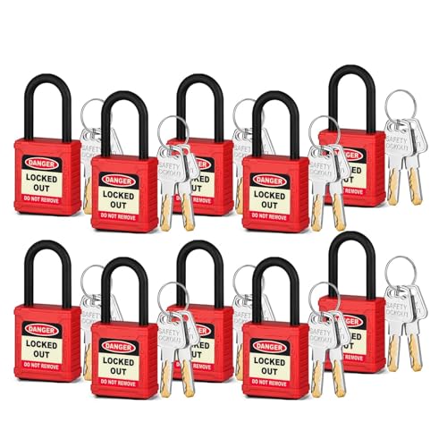 Lockout/Tagout-Vorhängeschloss-Set aus Kunststoff, 10er-Pack, Vorhängeschlösser mit unterschiedlichen Schlüsseln, 2 Schlüssel(BD-GP4621KD-10PCS-X) von LHKQHRDL