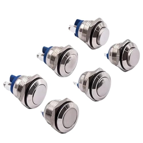 Maßgeschneiderter 16-mm-Drucktastenschalter aus Metall, EIN/AUS, 1 Schließer, 3 A, selbstrückstellend, Momentschalter, SPST-Schraube, Lötstift, flach, hoher Kopf, 6 Stück(Flat Head Screw Pin) von LHKQHRDL