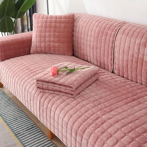 LHKXKKXX Samt Sofabezug 1 2 3 4 Sitzer, Sofaschoner Antirutsch Sofa Cover l Shape, Sofa bezug Set Sofa überzug Ecksofa Couch überwurf sofaüberwurf, Sofa überwurf Couch überzug L Form,Rosa,110x240cm von LHKXKKXX