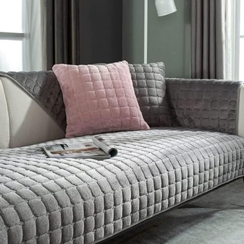 Samt Sofabezug 1 2 3 4 Sitzer, Sofaschoner Antirutsch sofa cover l shape, sofa bezug set Sofa überzug Ecksofa couch überwurf sofaüberwurf, sofa überwurf couch überzug L Form,Dark gray,70x210cm von LHKXKKXX