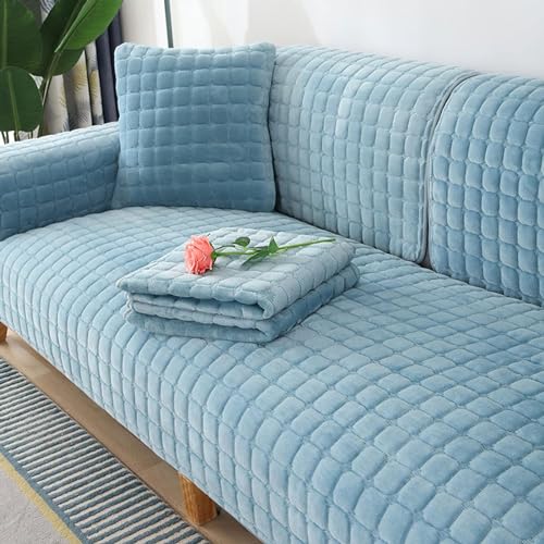 Samt Sofabezug 1 2 3 4 Sitzer, Sofaschoner Antirutsch sofa cover l shape, sofa bezug set Sofa überzug Ecksofa couch überwurf sofaüberwurf, sofa überwurf couch überzug L Form,Light blue,110x210cm von LHKXKKXX