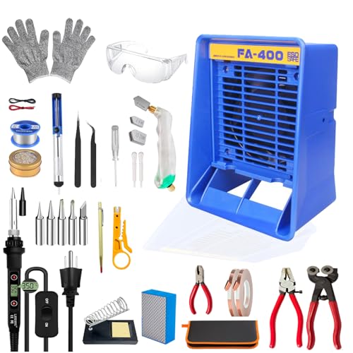 Etcartifact 30-teiliges Set aus strapazierfähigem Buntglas für Erwachsene, Verglasungs-Set für Erwachsene, mit 80 W Lötkolben, Rauchabzieher zum Löten, Etcartifact. von LHMWTWR