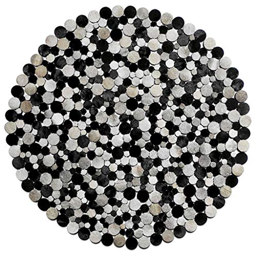 Teppich Kuhfell Patchwork, Runde Rindsleder von Hand Nähen Teppiche Moderne graue geometrische Muster Teppiche Designer Wohnzimmer Stuhl Matten - Top-Qualität von LHNLY-Teppiche