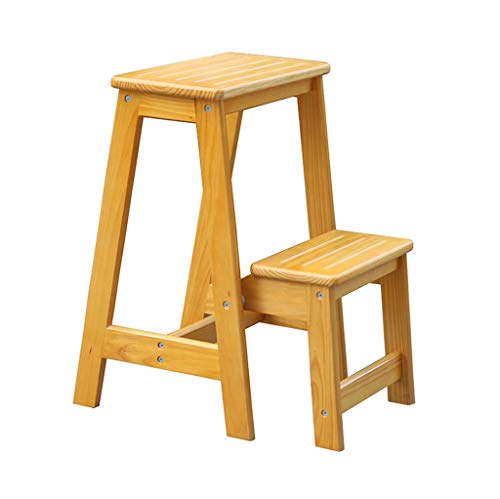 Klapptreppe Klapptritt Klappleiter Hocker aus Holz 2 Stufen Leicht und Klappbar Tritthocker für Zuhause Bibliothek Loft Leiterregale - 150kg Kapazität (Gelb) von LHNLY-Trittleiter