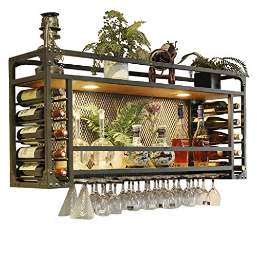 Weinregale mit Weinglashalter Flaschenregal Weinständer Wandmontage | Hängend Weinhalter Weinglashalter Metall Holz Weinschrank Hängeweinregal Wandregal Weinflaschenhalter (Schwarz) von LHNLY-Weinhalter