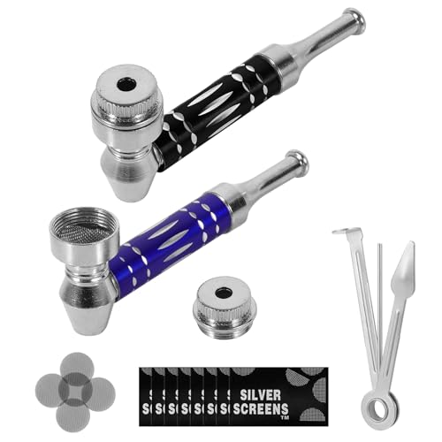 LHOEST 2 Stück Pfeifen Set, Metal Pipe Purpfeife, Tragbare Pfeifenhalter mit 35 Edelstahlsiebfiltern und Pfeifenstopfer, Metallpfeifen Rauchen von Tabakwaren von LHOEST