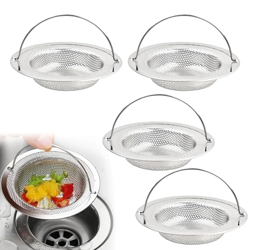 LHOEST Abflusssieb Küchenspüle 11CM 4 Stück Edelstahl Abflusssieb Waschbecken Sieb Küche Spülbeckensieb Edelstahl Abfluss Sieb für Spülbecken mit Griff Küchenspüle Sieb Spülbecken Dusche Sink Strainer von LHOEST