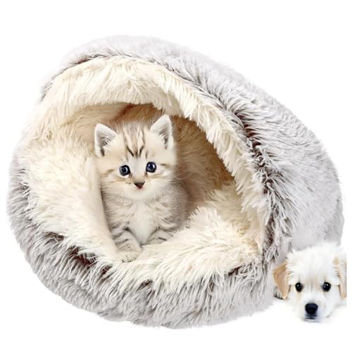 LHOHSRV Katzenbett, Katzennest, Haustierbett Tierbett,Haustier Katzenkopfkissen Katzenkissen Flauschiges Kätzchen Welpen Kuschelbett (Koffiebruin,L) von LHOHSRV