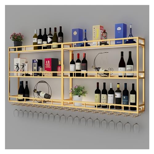 Bar-Spirituosenregale, Regal mit Glashalter, LED-Weinregale zur Wandmontage, schwebende Bar-Wandregale, hängender Weinglashalter aus Metall, Lagerregal für die Weinpräsentation, für Küche, Wohnzimmer von LHQYA